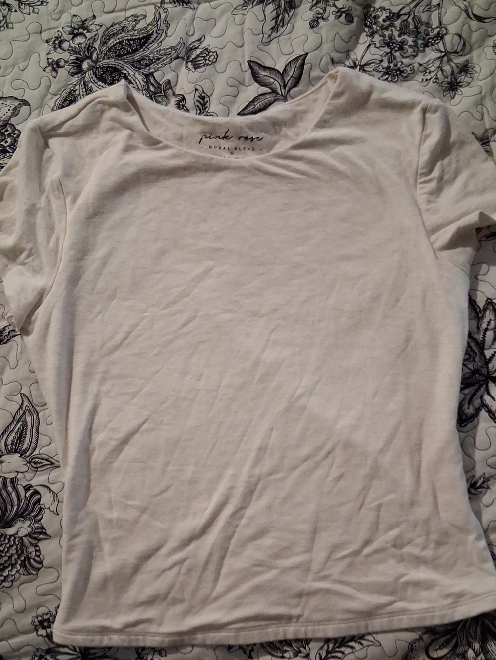 Pink Rose Cream Short Sleeve Crewneck Tee